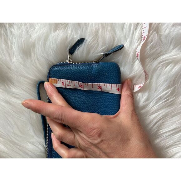 Coach double Corner Zip Wristlet Denim Blue Refined Pebbled Leather - Picture 9 of 10